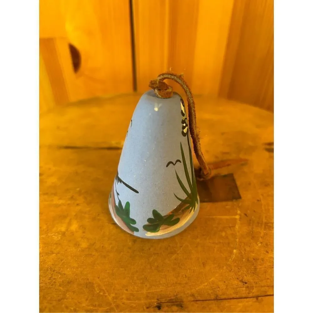 Vintage Pottery Wind Chime Bell Signed Olwer Hand Painted Copper (8225)
